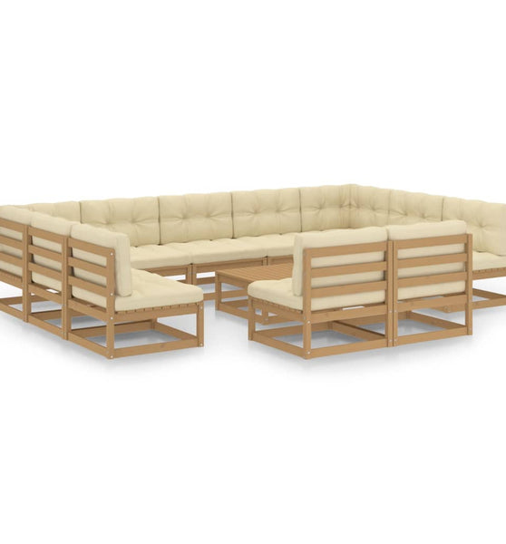 12-tlg. Garten-Lounge-Set mit Kissen Honigbraun Massivholz