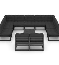 12-tlg. Garten-Lounge-Set mit Kissen Schwarz Massivholz Kiefer