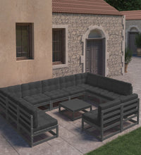 12-tlg. Garten-Lounge-Set mit Kissen Schwarz Massivholz Kiefer