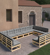 12-tlg. Garten-Lounge-Set mit Kissen Massivholz Kiefer