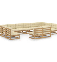 12-tlg. Garten-Lounge-Set mit Kissen Honigbraun Massivholz