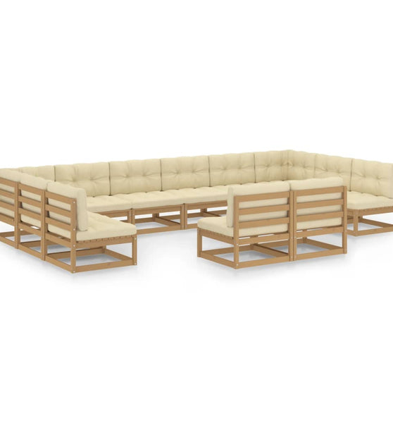 12-tlg. Garten-Lounge-Set mit Kissen Honigbraun Massivholz