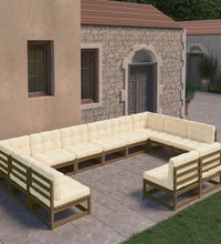 12-tlg. Garten-Lounge-Set mit Kissen Honigbraun Massivholz