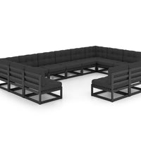 12-tlg. Garten-Lounge-Set mit Kissen Schwarz Massivholz Kiefer