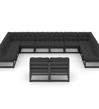 12-tlg. Garten-Lounge-Set mit Kissen Schwarz Massivholz Kiefer