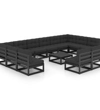 13-tlg. Garten-Lounge-Set mit Kissen Schwarz Massivholz Kiefer