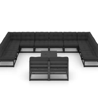 13-tlg. Garten-Lounge-Set mit Kissen Schwarz Massivholz Kiefer