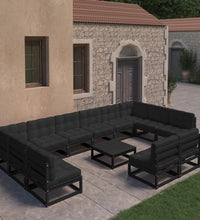 13-tlg. Garten-Lounge-Set mit Kissen Schwarz Massivholz Kiefer