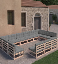 13-tlg. Garten-Lounge-Set mit Kissen Massivholz Kiefer