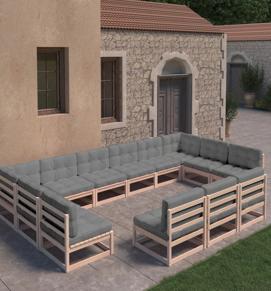 13-tlg. Garten-Lounge-Set mit Kissen Massivholz Kiefer