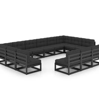 13-tlg. Garten-Lounge-Set mit Kissen Schwarz Massivholz Kiefer