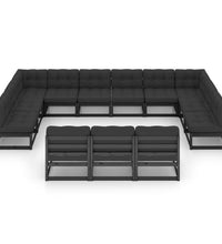 13-tlg. Garten-Lounge-Set mit Kissen Schwarz Massivholz Kiefer