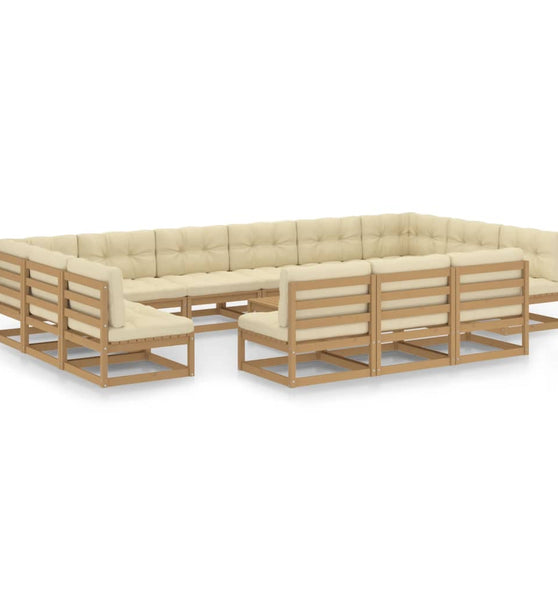 14-tlg. Garten-Lounge-Set mit Kissen Honigbraun Massivholz