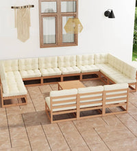 14-tlg. Garten-Lounge-Set mit Kissen Honigbraun Massivholz