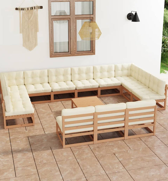 14-tlg. Garten-Lounge-Set mit Kissen Honigbraun Massivholz