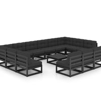 14-tlg. Garten-Lounge-Set mit Kissen Schwarz Massivholz Kiefer