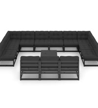 14-tlg. Garten-Lounge-Set mit Kissen Schwarz Massivholz Kiefer