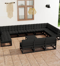 14-tlg. Garten-Lounge-Set mit Kissen Schwarz Massivholz Kiefer