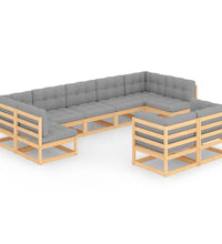 9-tlg. Garten-Lounge-Set mit Kissen Massivholz Kiefer