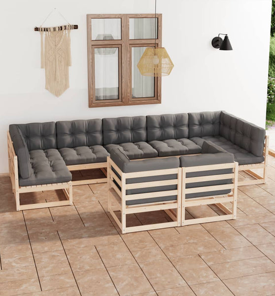 9-tlg. Garten-Lounge-Set mit Kissen Massivholz Kiefer