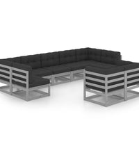 9-tlg. Garten-Lounge-Set mit Kissen Grau Massivholz Kiefer