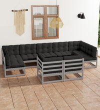 9-tlg. Garten-Lounge-Set mit Kissen Grau Massivholz Kiefer