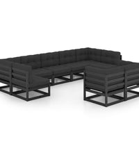 9-tlg. Garten-Lounge-Set mit Kissen Schwarz Massivholz Kiefer