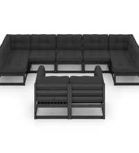 9-tlg. Garten-Lounge-Set mit Kissen Schwarz Massivholz Kiefer