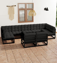 9-tlg. Garten-Lounge-Set mit Kissen Schwarz Massivholz Kiefer