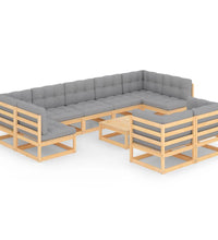 10-tlg. Garten-Lounge-Set mit Kissen Massivholz Kiefer