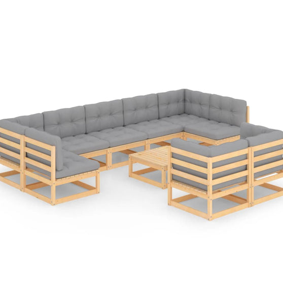 10-tlg. Garten-Lounge-Set mit Kissen Massivholz Kiefer