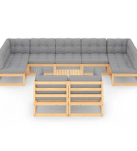 10-tlg. Garten-Lounge-Set mit Kissen Massivholz Kiefer