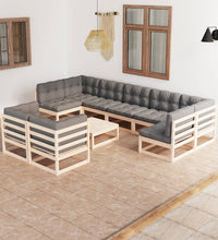 10-tlg. Garten-Lounge-Set mit Kissen Massivholz Kiefer