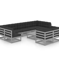 10-tlg. Garten-Lounge-Set mit Kissen Grau Massivholz Kiefer