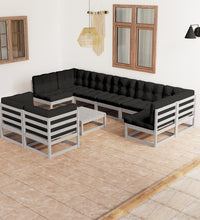 10-tlg. Garten-Lounge-Set mit Kissen Grau Massivholz Kiefer