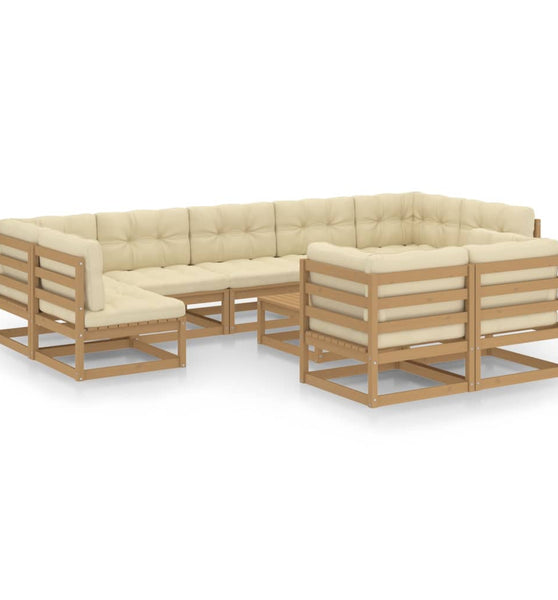 10-tlg. Garten-Lounge-Set mit Kissen Honigbraun Massivholz