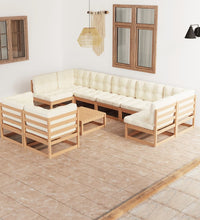 10-tlg. Garten-Lounge-Set mit Kissen Honigbraun Massivholz