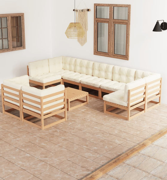 10-tlg. Garten-Lounge-Set mit Kissen Honigbraun Massivholz