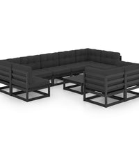 10-tlg. Garten-Lounge-Set mit Kissen Schwarz Massivholz Kiefer