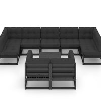 10-tlg. Garten-Lounge-Set mit Kissen Schwarz Massivholz Kiefer