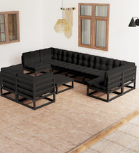 10-tlg. Garten-Lounge-Set mit Kissen Schwarz Massivholz Kiefer