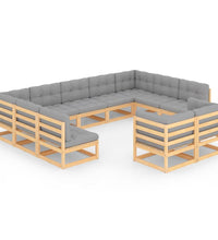 11-tlg. Garten-Lounge-Set mit Kissen Kiefer Massivholz