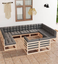 11-tlg. Garten-Lounge-Set mit Kissen Kiefer Massivholz