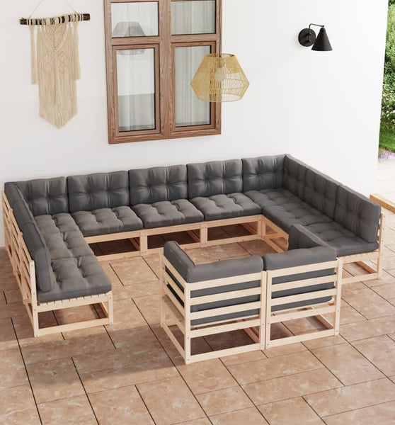 11-tlg. Garten-Lounge-Set mit Kissen Kiefer Massivholz