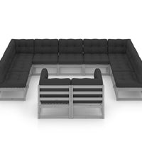 11-tlg. Garten-Lounge-Set mit Kissen Grau Kiefer Massivholz