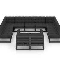 11-tlg. Garten-Lounge-Set mit Kissen Schwarz Kiefer Massivholz