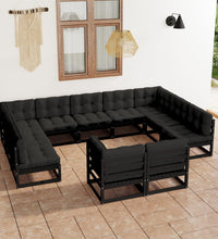 11-tlg. Garten-Lounge-Set mit Kissen Schwarz Kiefer Massivholz