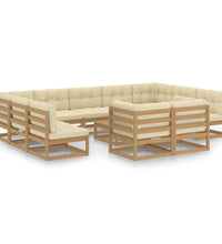 12-tlg. Garten-Lounge-Set mit Kissen Honigbraun Massivholz