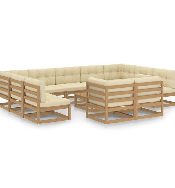 12-tlg. Garten-Lounge-Set mit Kissen Honigbraun Massivholz