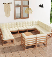 12-tlg. Garten-Lounge-Set mit Kissen Honigbraun Massivholz